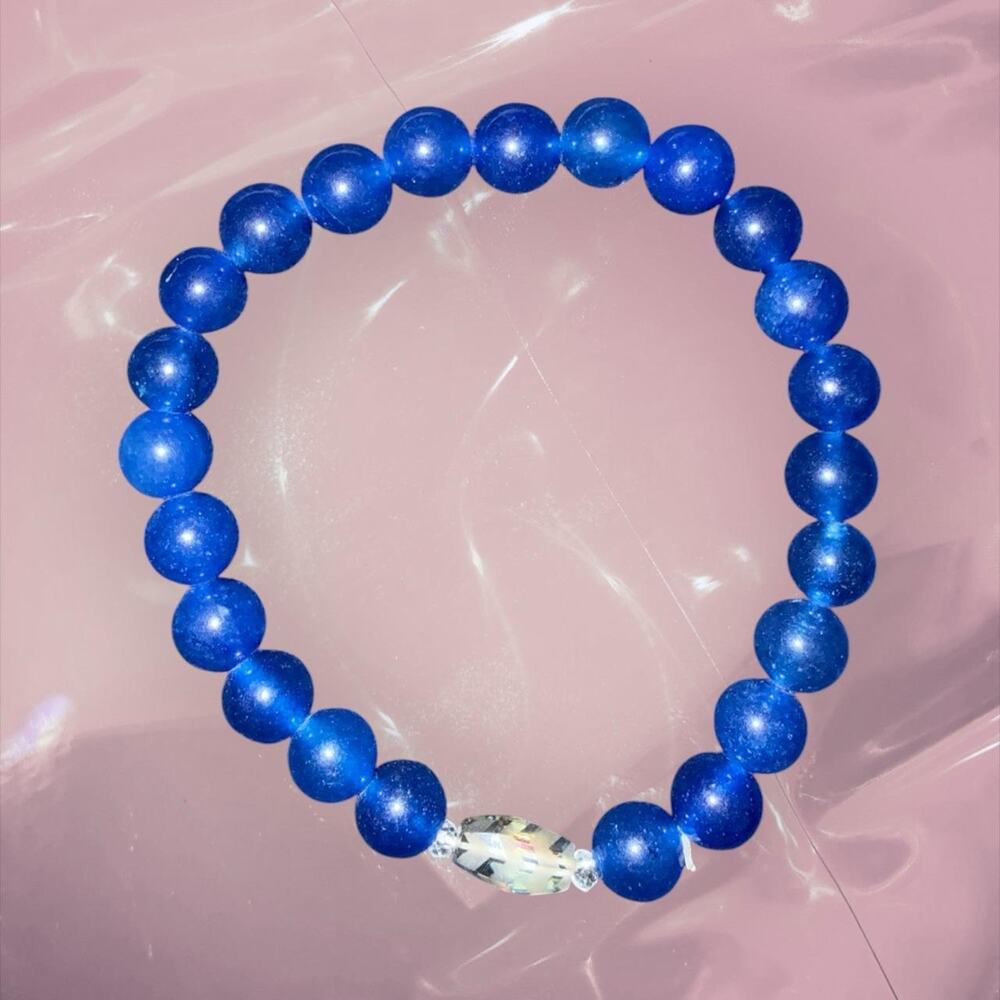 Y2K birthstone blue beaded elastic bracelet, friendship lucky bracelet